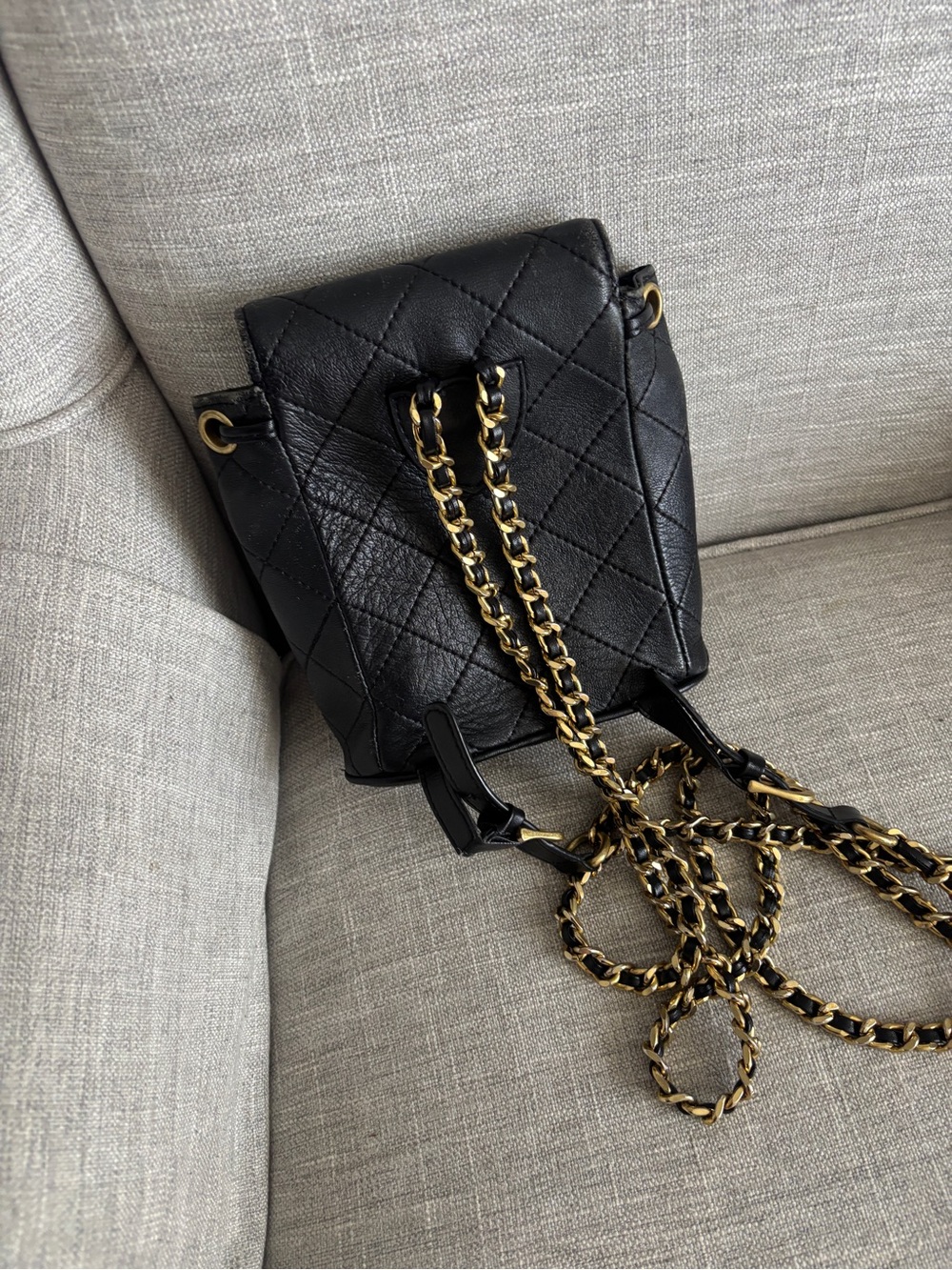 Black Quilted Caviar Leather Mini Backpack with Gold Hardware - Picture 4 of 7
